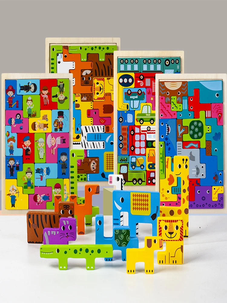 Montessori Dierenkarakters Transport houten puzzel Russische blokken Schattige dieren Puzzel Speelgoed bezetting
