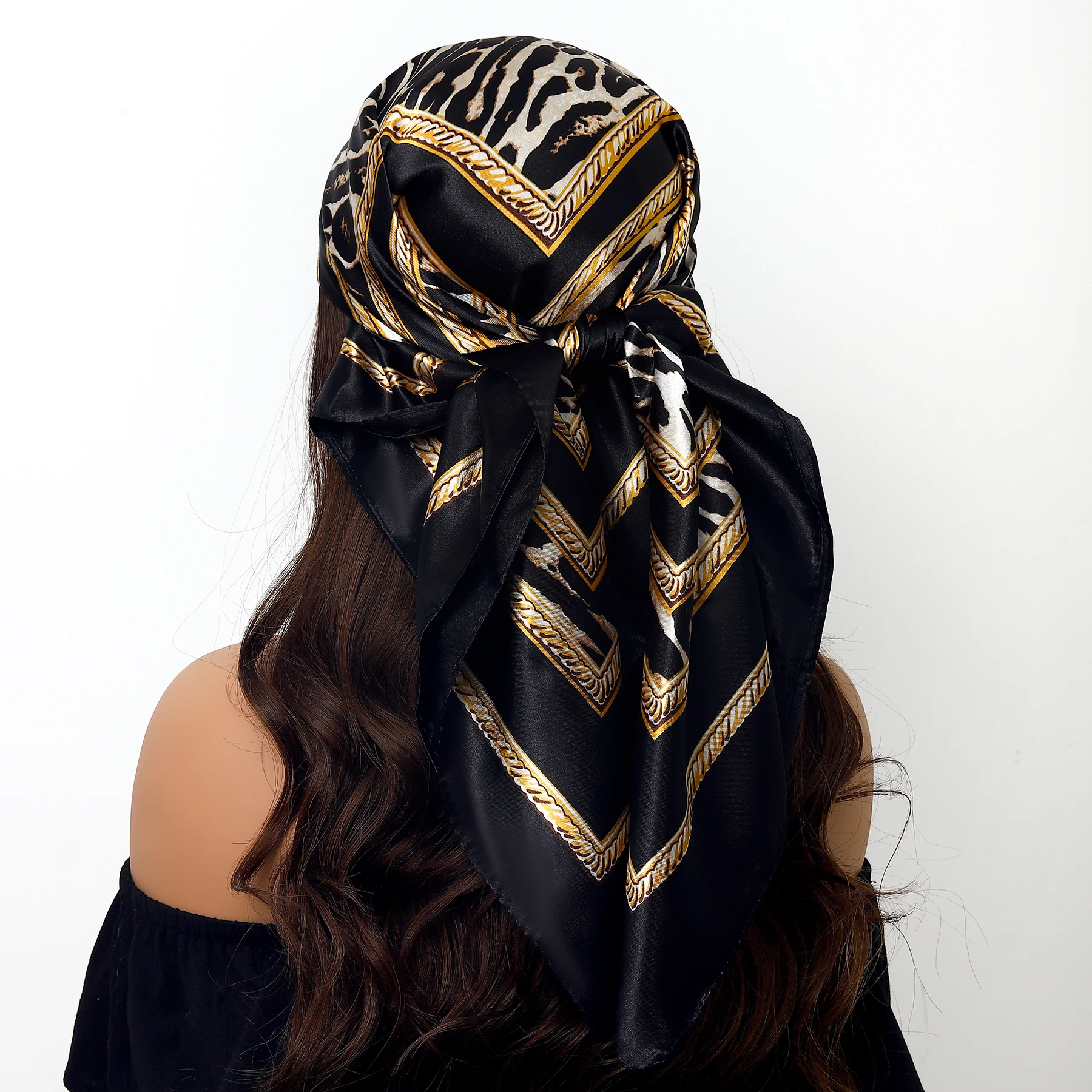 Nowy 90*90cm Retro marka kobiety jedwabny szalik chustka moda czeski wzór kwadratowy hidżab Lady Wrap z pałąkiem na głowę foulard tłumik
