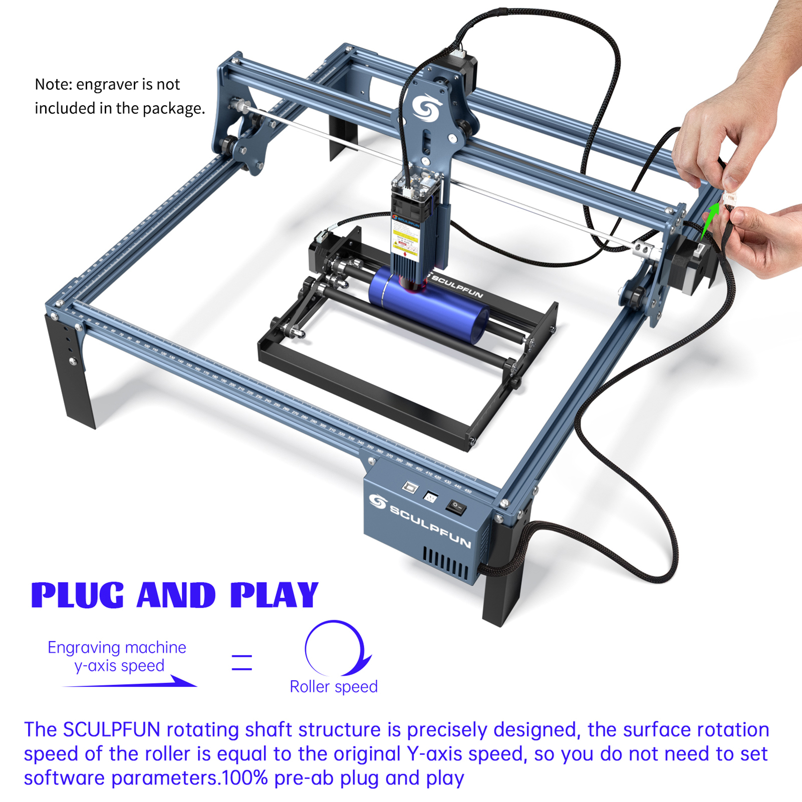 SCULPFUN Laser-Rotationswalze, Lasergravierer, Y-Achse, Rotationswalze 360 ° Drehbar für 6–150 mm verschiedene Gravurdurchmesser