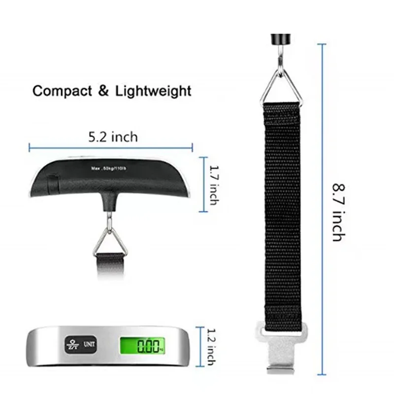 Pantalla LCD Digital 110lb/50kg equipaje electrónico maleta colgante pesaje de viaje bolsa de equipaje equilibrio de peso herramienta de balanza portátil