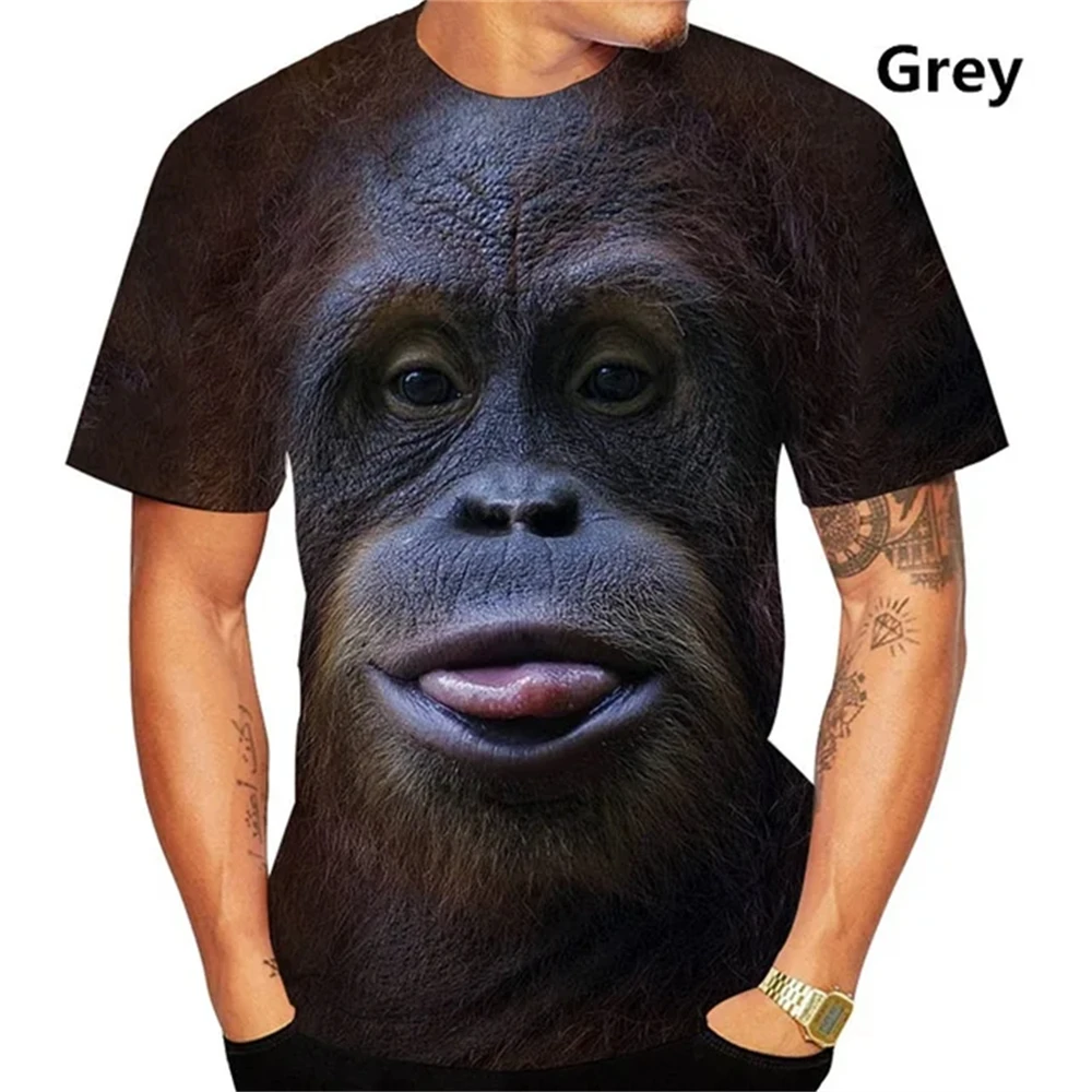 面白いキス猿リップグラフィック Tシャツ男性服 3D パロディーゴリラオランウータンプリント Tシャツユニセックス半袖トップス Tシャツ