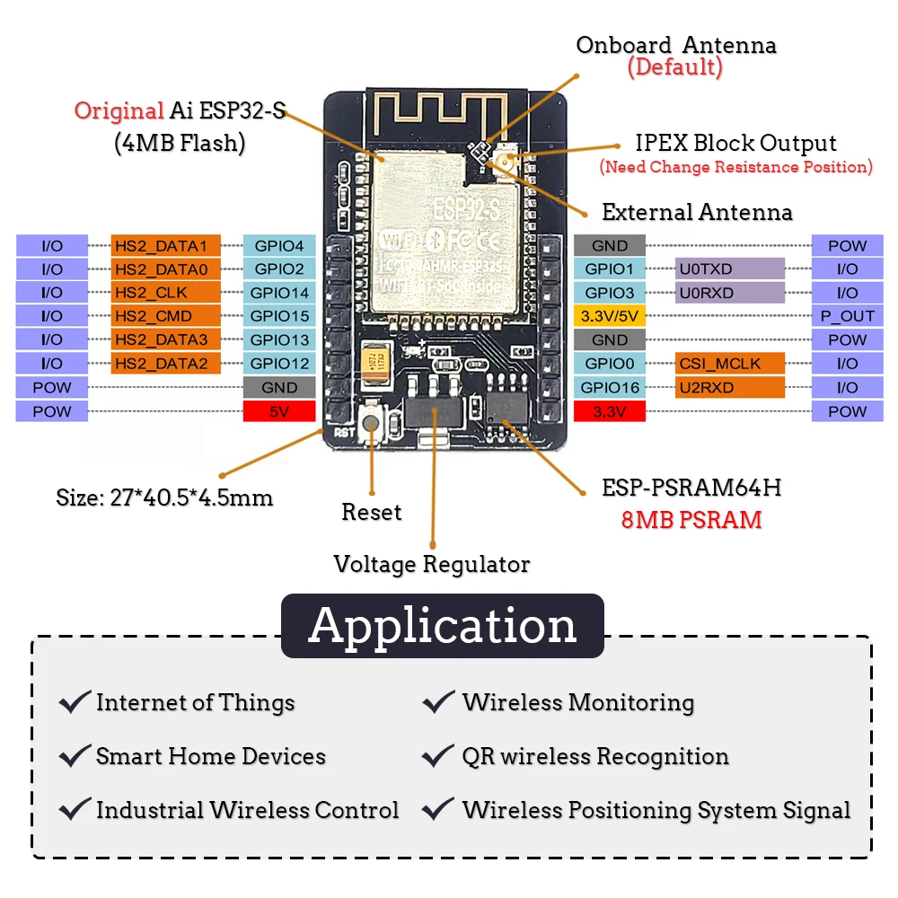 Kit de módulo de cámara ESP32 Original 2,4 GHz WiFi Bluetooth 8MB PSRAM OV2640 módulo de cámara 66 120 160 grados 850nm visión nocturna