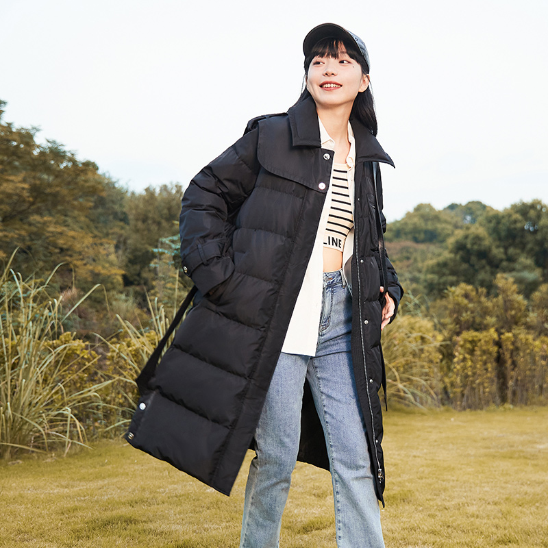 Semir Down Jacket Women Long Warm Lapel Two-Proof 2023 Winter New Loose Waist Thick Down Jacket