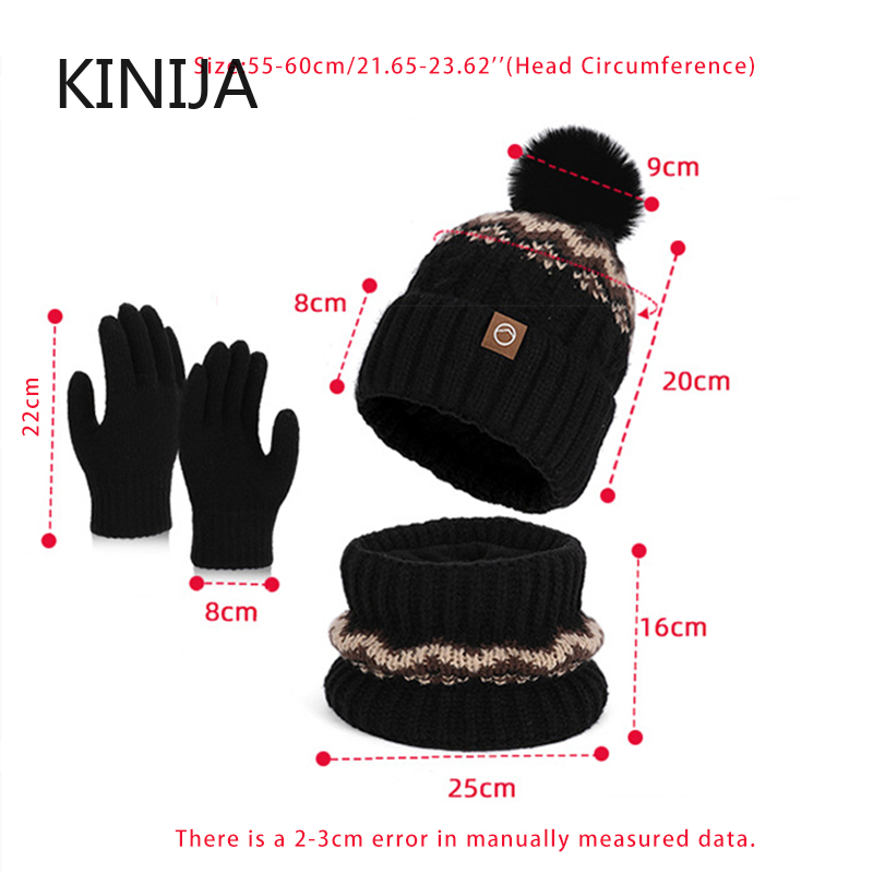 Women's Knitted Hat Beanie Cap Winter Coldproof Hat Scarf Gloves Sets Outdoor Warm Windproof Hat Fit Skiing Traveling Set