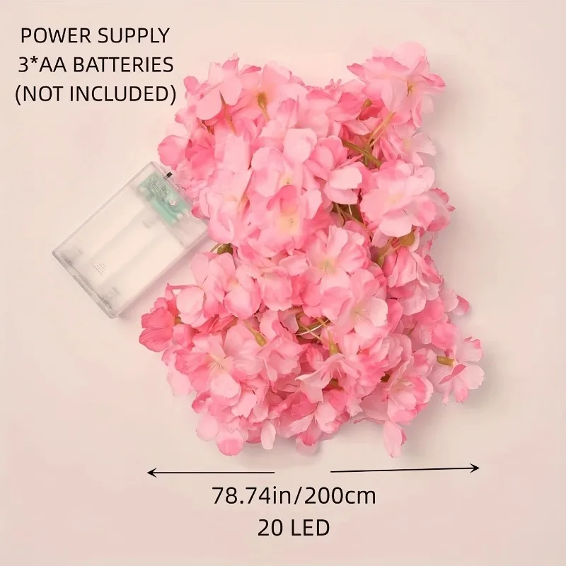 1 Roll, LED Cherry Blossom Lamp String Yard Light New Year Decorations, NOT INCLUDED BATTERIES (1pc 6.56ft 20 Led), Mother's Day