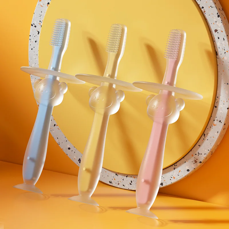 1 peça 100% grau alimentício alça macia flexível mordedor de borracha de silicone treinamento infantil escova de dentes para bebê preço de fábrica