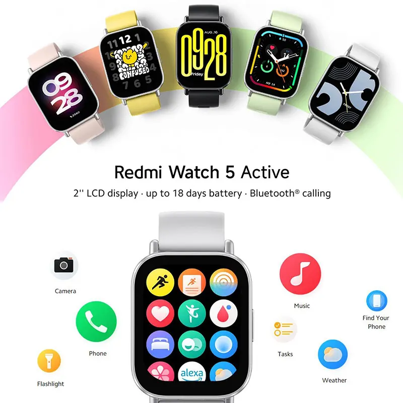 Versão global Xiaomi Redmi Watch 5 Display LCD ativo de 2 '' · bateria até 18 dias · Bluetooth ®   chamando mais de 140 modos de treino 470mAh
