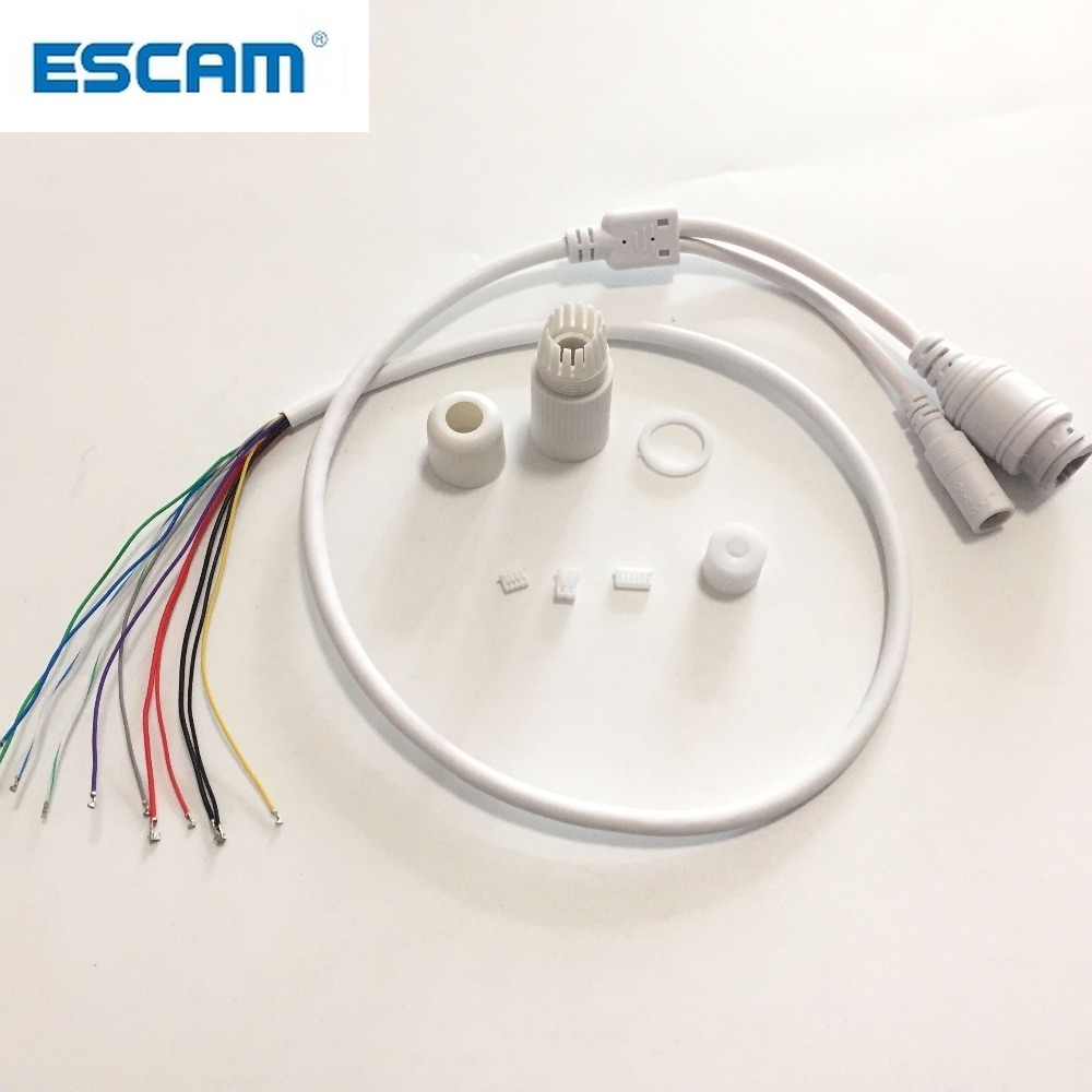 ESCAM CCTV IP POE red WiFi HD cámara PCB módulo de alimentación de vídeo Cable POE resistente a la intemperie RJ45 hembra y DC macho blanco