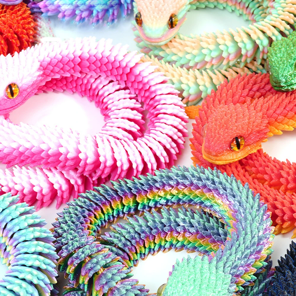 3D Printed Snake Luminous Movable Joint Simulation Snake Figurine Creative Home Office Desktop Decoration New Year Gifts Crafts