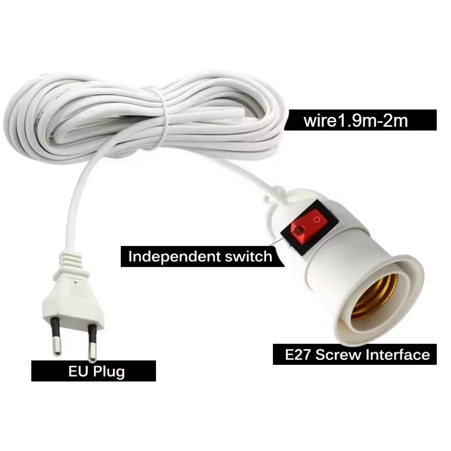 E27 Hanging Indoor Plants Light Holder Garden Lampholder With  Cable EU Plug with On/Off Switch Lamp Holder for Desk Light