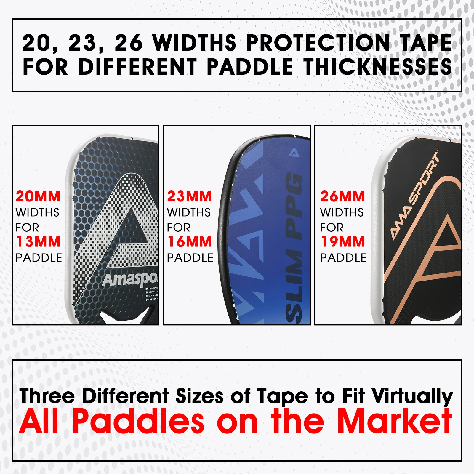AMASPORT Pickleball Paddle Protection Tape for 13/16/19mm Paddle Edge Tape Racket Head Protection Tapes