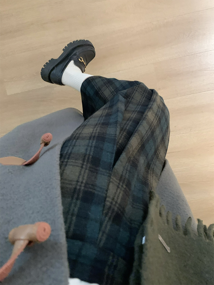 レトロチェック柄スーツ A ラインミディスカートハイウエスト隠しヒッププラスサイズの女性のファッショナブルなオフィス通勤ヴィンテージスタイルスカート