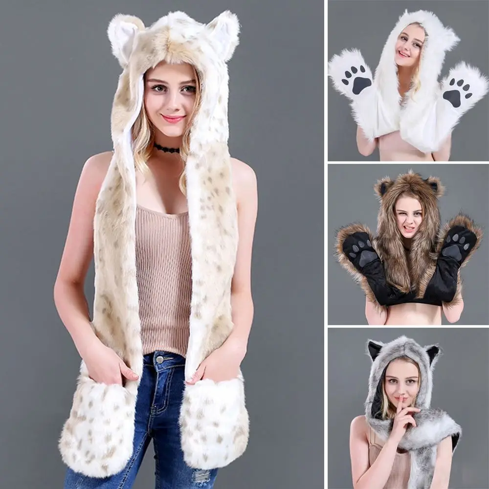 Winter Warm Warm Earmuff Hat 3 in1 Ear Flaps Cap With Scarf Gloves Soft Windproof Hat Scarf Set for Men Women