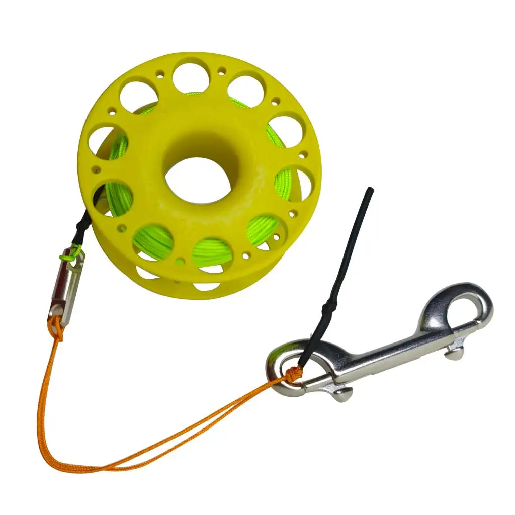30 m Tauchspule, Fingerrolle mit doppelseitigem Haken aus Edelstahl, Tech-Schnorchelausrüstung, Wreck Guide Line Reel für Höhlenwracks