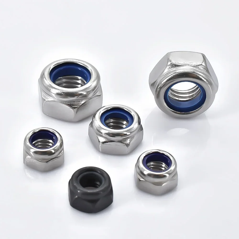 M2 M2.5 M3 M3.5 M4 M5 M6 M8 M10 M12 Нержавеющая сталь 304 Черная углеродистая сталь Цинк Шестигранная нейлоновая самоконтрящаяся гайка Самоблокирующиеся нейлоновые гайки