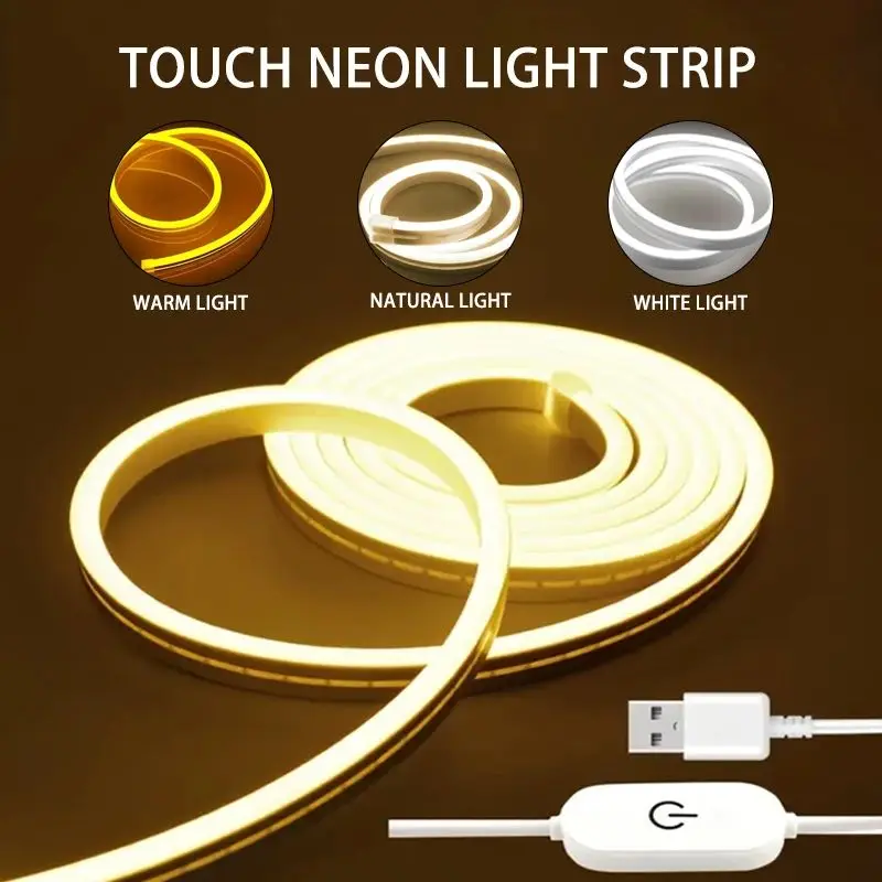 Tira de luces LED de neón con Sensor táctil, cinta de señal de silicona regulable IP68, USB, 5V, lámpara Flexible para retroiluminación de ordenador, TV, decoración artesanal