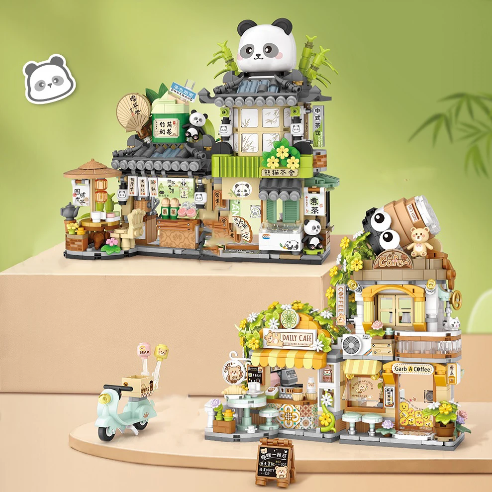 LOZ Mini stad landschap gebouw model Bouwstenen Cafe Theehuis Schattige Beer kinderen volwassen kerstvakantie cadeau