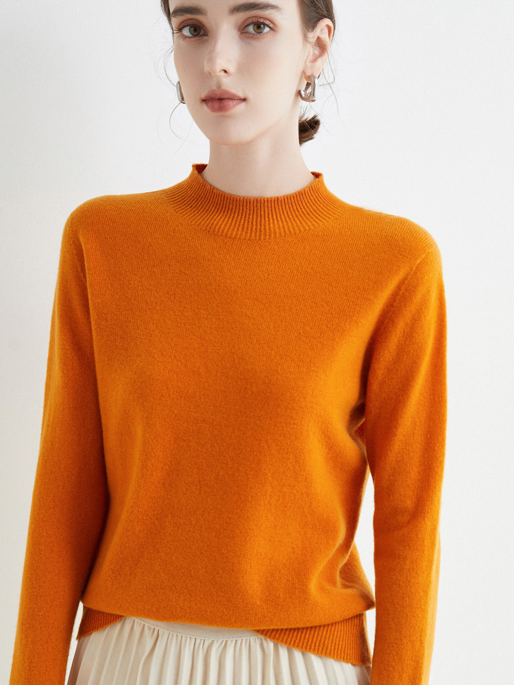 Outono inverno sólido mock-neck pulôver camisola para mulher 100% lã merino casual cashmere malhas roupas femininas básicas topos