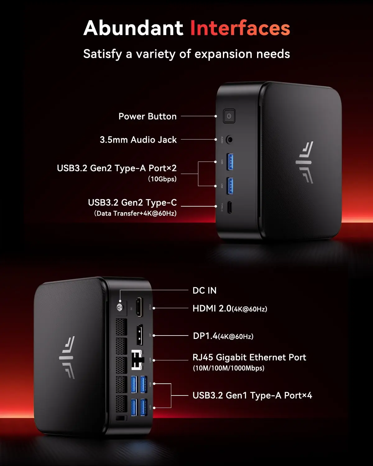 ACEMAGIC E3B MINI PC AMD Ryzen ™   5 7430U-processor 16 GB DDR4 512 GB M.2 2280 SSD Wifi6 BT5.2 4K bij 60 Hz UHD Windows 11 Pro