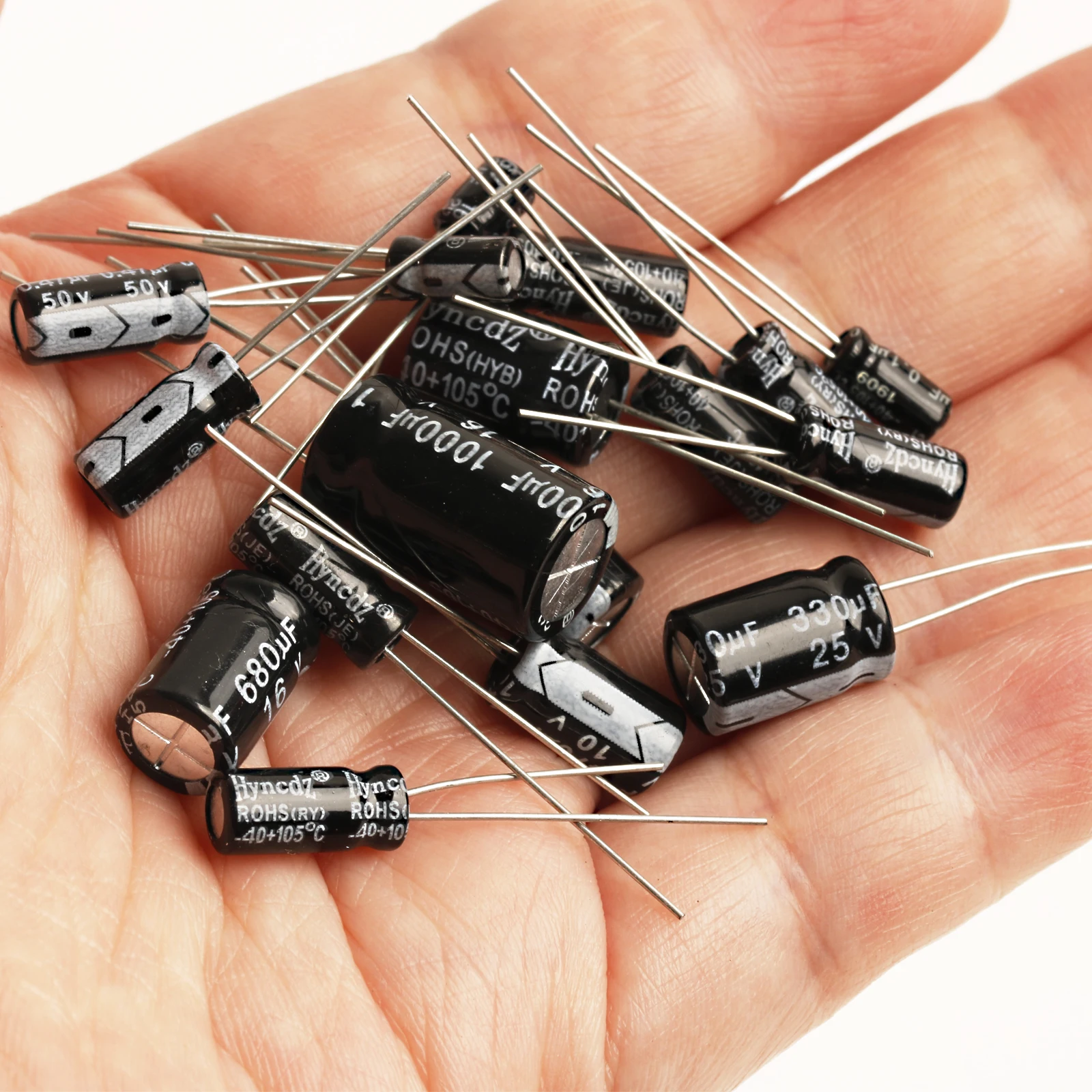Condensadores electrolíticos de aluminio, 10v, 16v, 25v, 50v, 0,1 uf, 1uf, 2,2 uf, 33uf, 47uf, 220uf, 470uf, 680uf, 1000uf