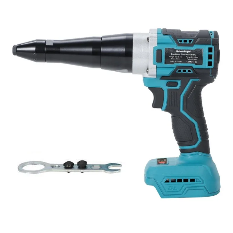 Pistola de rebite sem escova Heimerdinger sem fio, alcance de 2,4 a 5,0 cm, força de tração de 12000N, avanço/reverso, resfriamento com vários furos, sem bateria