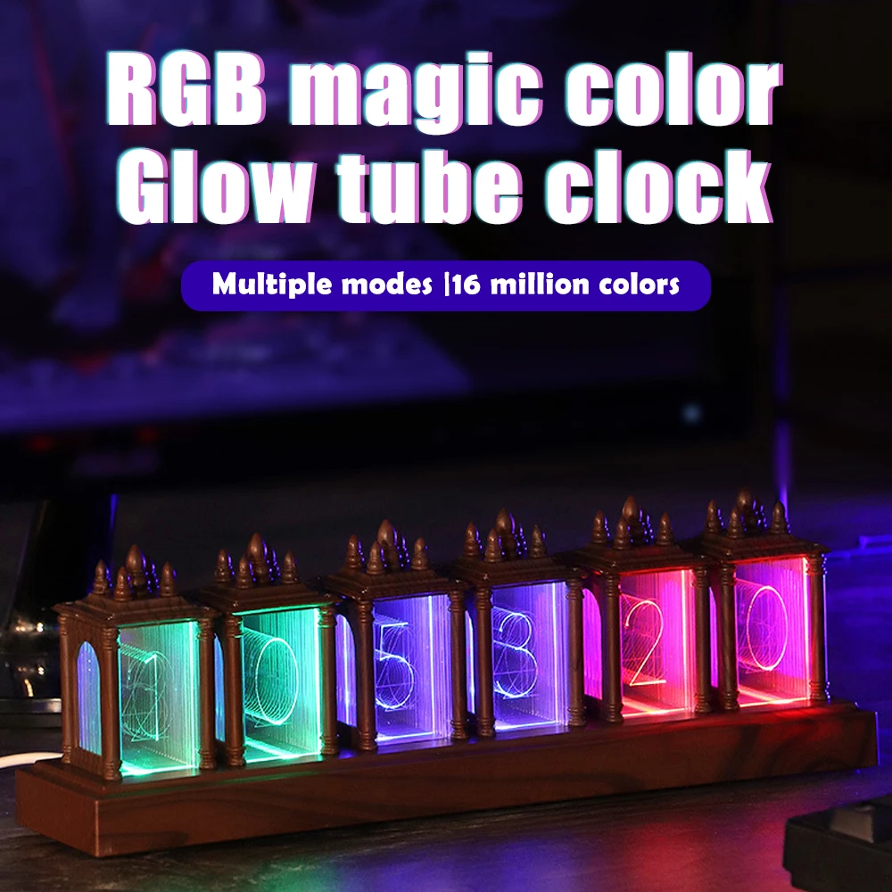 Nixie Tube Digitaluhr Nachtlicht RGB Vollfarbe Neon Glow Tube DIY Tischuhr Zeitanzeige für Desktop-Dekoration