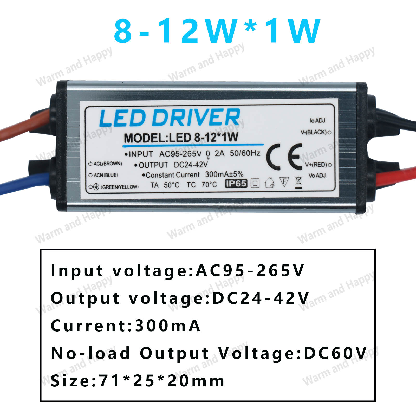 LED-Treiber 1–3 W, 4–7 W, 8–12 W, 12–18 W, 18–24 W, 25–36 W, AC95 V–265 V, Netzteil, 300 mA, wasserdichter IP65-Beleuchtungstransformator
