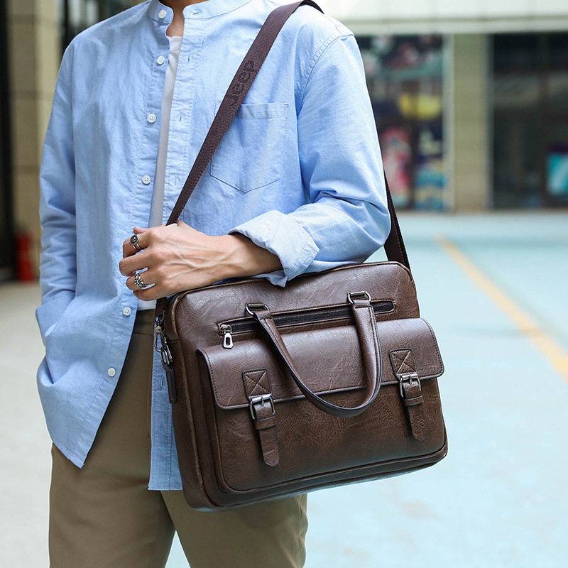 Maleta de couro PU vintage masculina, alta capacidade, bolsas de computador, 14 bolsas de ombro, bolsa carteira mensageiro, masculino