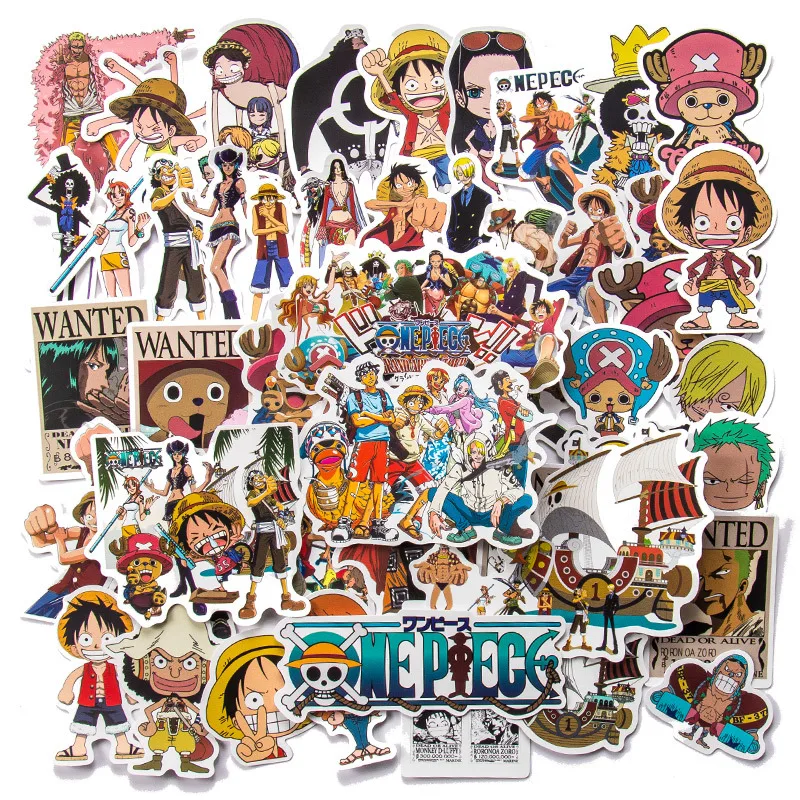 50pcs One Piece สติกเกอร์กันน้ําสติกเกอร์อะนิเมะน่ารักเคสโทรศัพท์ Kawaii บรรจุภัณฑ์แล็ปท็อปผิว DIY เครื่องเขียนสติกเกอร์