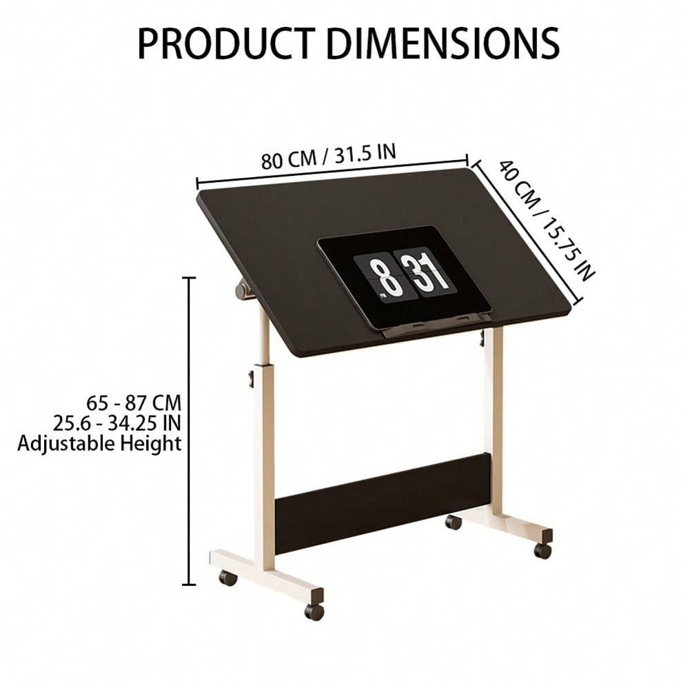 Small Standing Rable Adjustable Height Mobile Stand Up Desk With Wheels, Home Office Computer Workstations, 80x40cm Tabletop