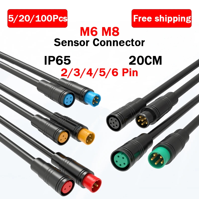 1 шт. M8 20 см 2 3 4 5 6-контактный соединительный кабель для электрического велосипеда, водонепроницаемый для дисплея Ebike, женский и мужской дополнительный разъем