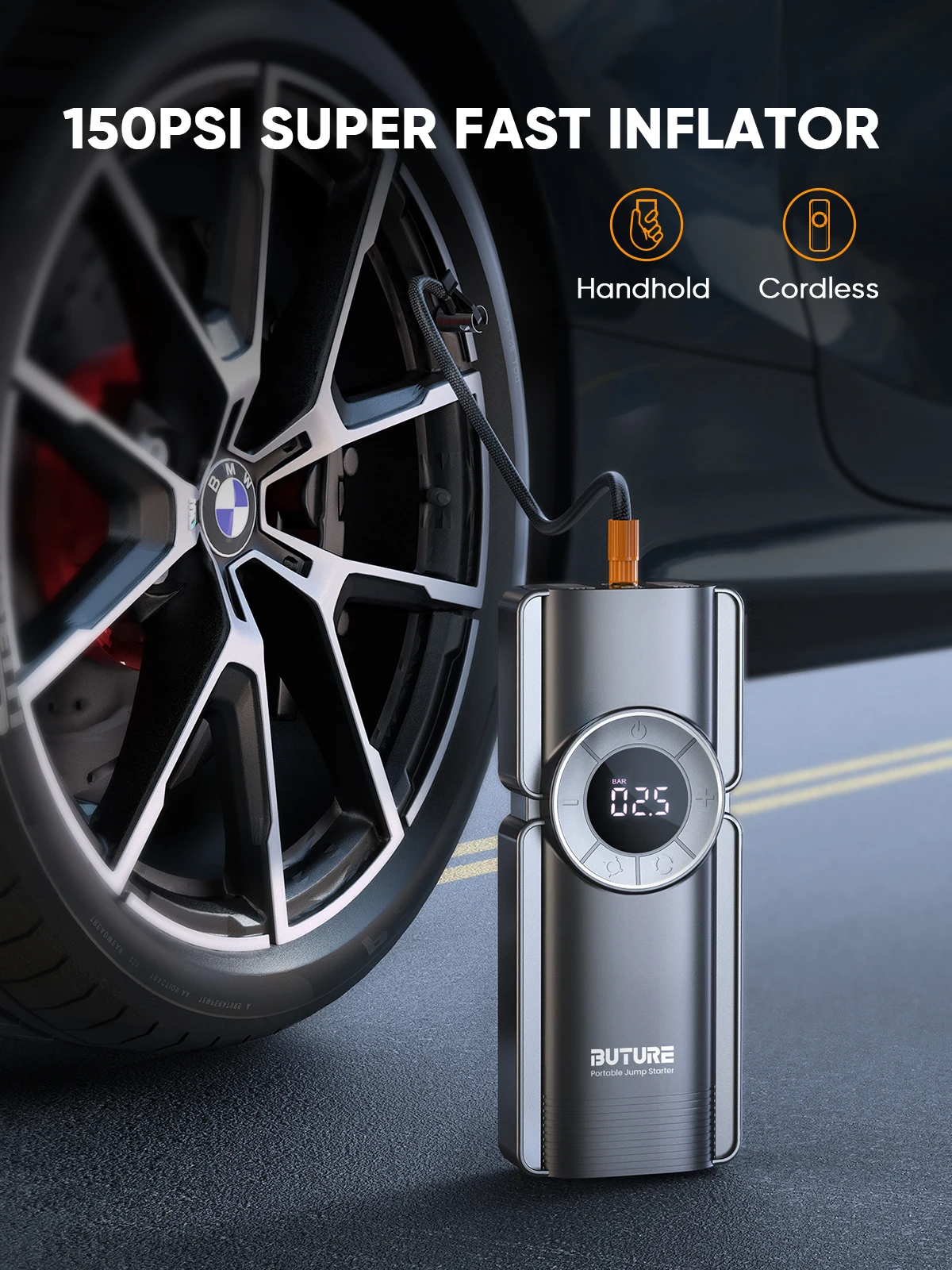 Buture 4 In 1 Starthilfe 150PSI Pumpe Luft Kompressor 20000mAh Power Bank 2500A Ausgangs Gerät 15V Digital reifen Inflator