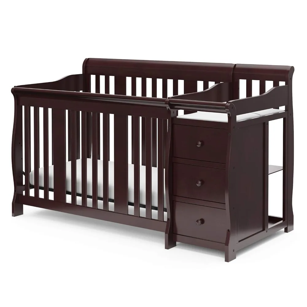 portofino 5-in-1 Convertible Crib and Changer (Espresso) – Crib and Changing -Table Combo with 3 Drawers