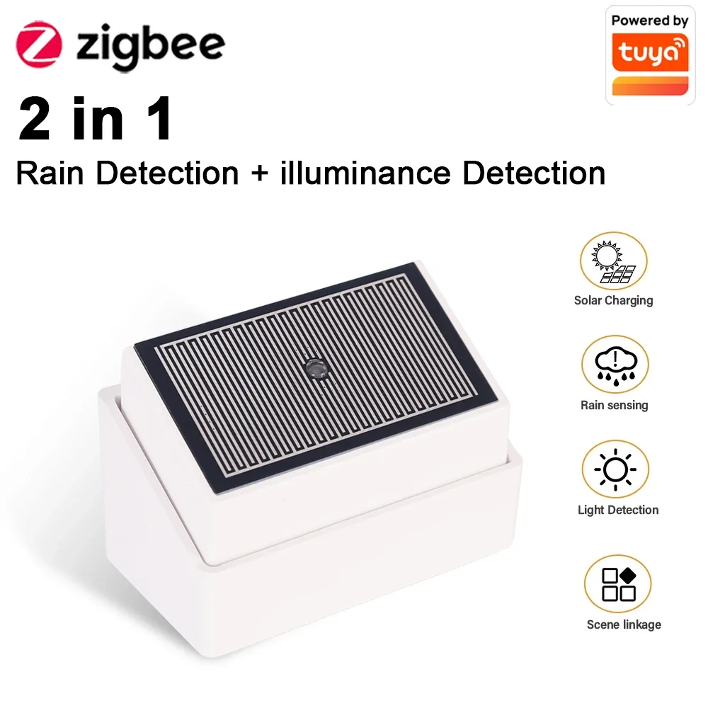 Tuya zigbee sensor de detecção de gotas de chuva com detector de luz ipx4 ao ar livre à prova d' água suporte assistente doméstico zigbee2mqtt