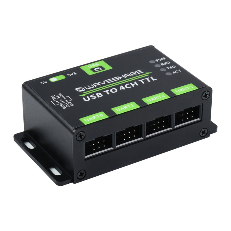 Waveshare Industrial USB TO 4CH TTL Converter, USB To UART, Multi Protection & Systems Support, Stable Transmission