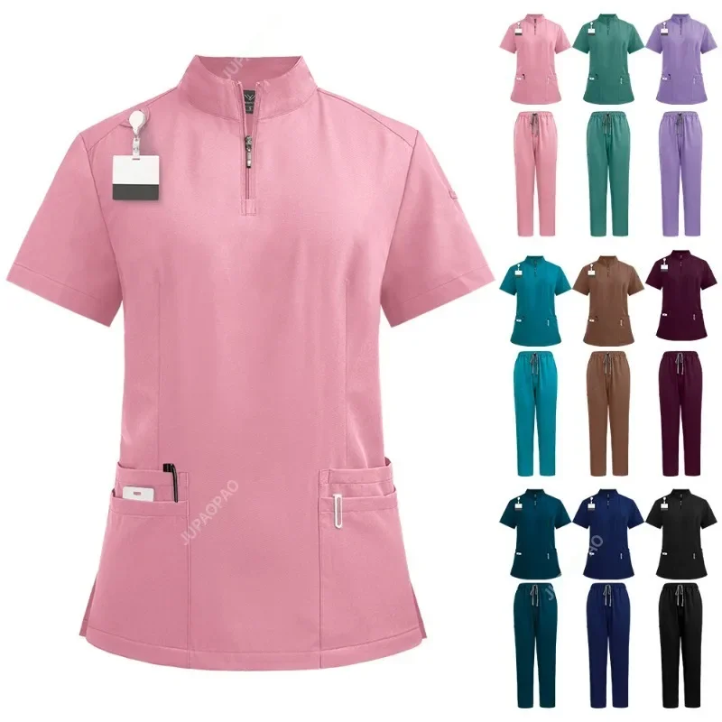 Uniformi mediche unisex per scorte da infermiera con scollo a V Set da donna Abbigliamento da lavoro per medico ospedaliero Uniforme da lavoro per chirurgia dentale orale Manica corta