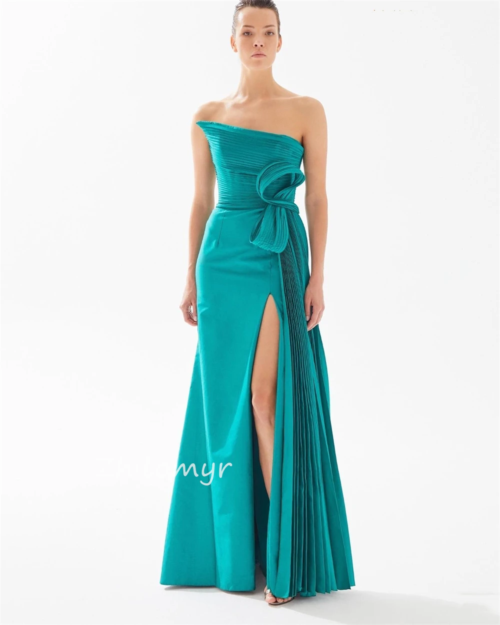 Personalizado clássico estilo moderno formal noite sem alças a linha pregas vestidos de ocasião sob medida