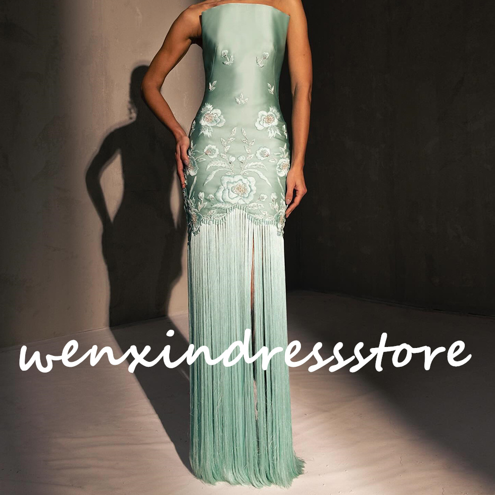 Robe de Soirée en Satin Élégante, Broderie Personnalisée, Sans Bretelles, Droite, Longueur au Sol, Éducative, à la Mode