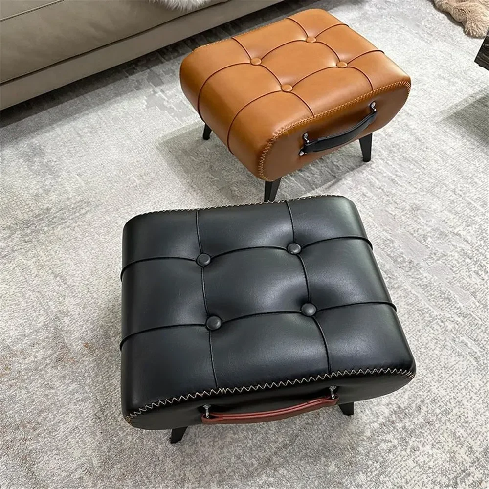 Nordic Luxus Leder mit Griff Schuhwechselhocker Protable Fuß Tritthocker Möbel Ottomane für Wohnzimmer Schlafzimmer