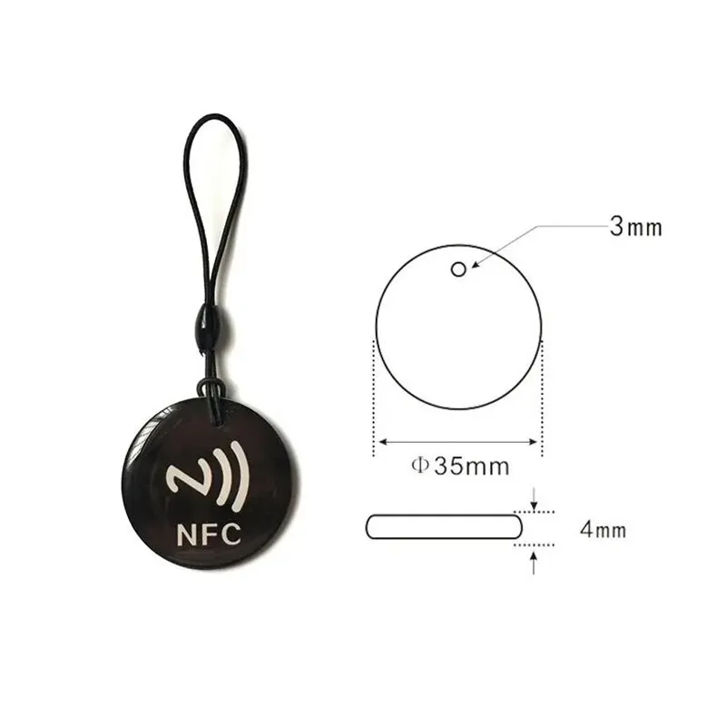 10 stücke ntag213 nfc tag lable token mit seil rfid 13,56 mhz 144 bytes iso14443a epoxy karte 35mm durchmesser für alle nfc-fähigen telefon