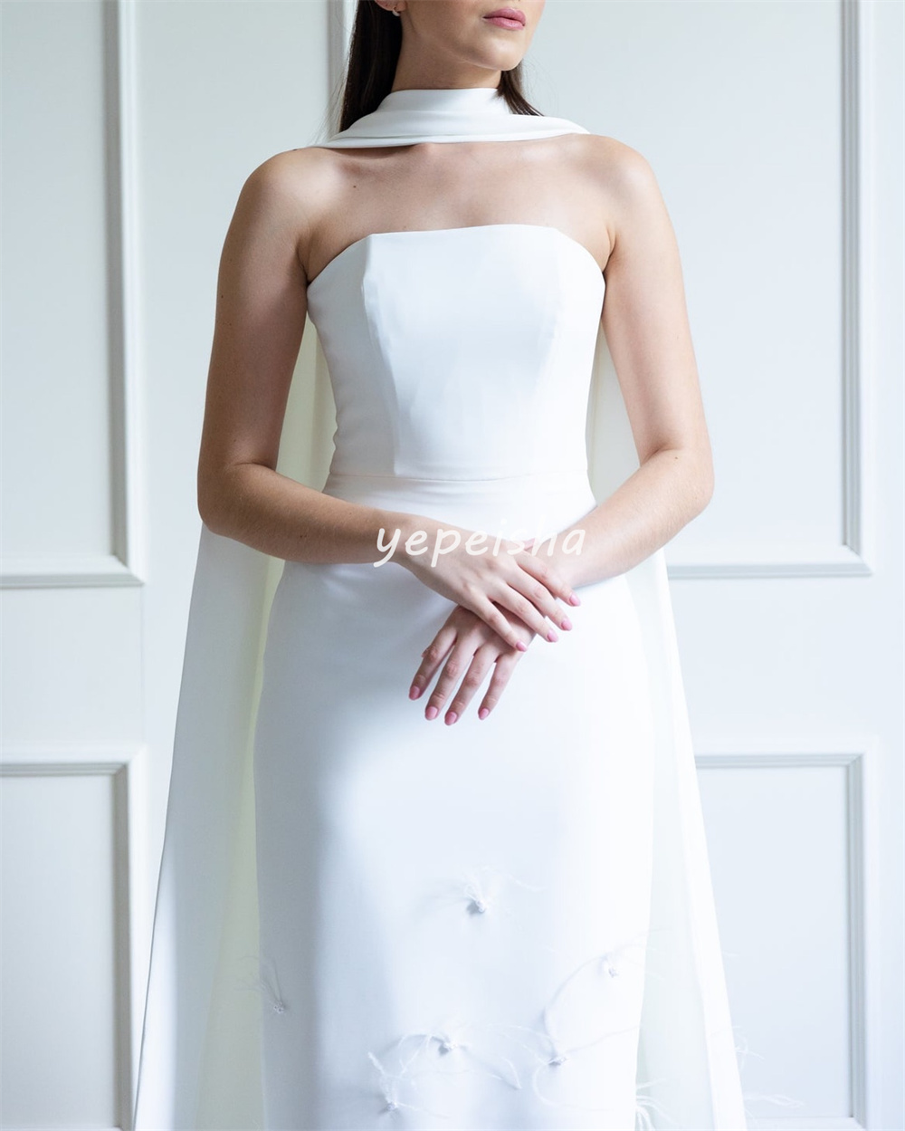 Personalizado formal casual jérsei pena strass em linha reta sem alças vestidos longos sob medida vestidos de ocasião clássico estilo moderno
