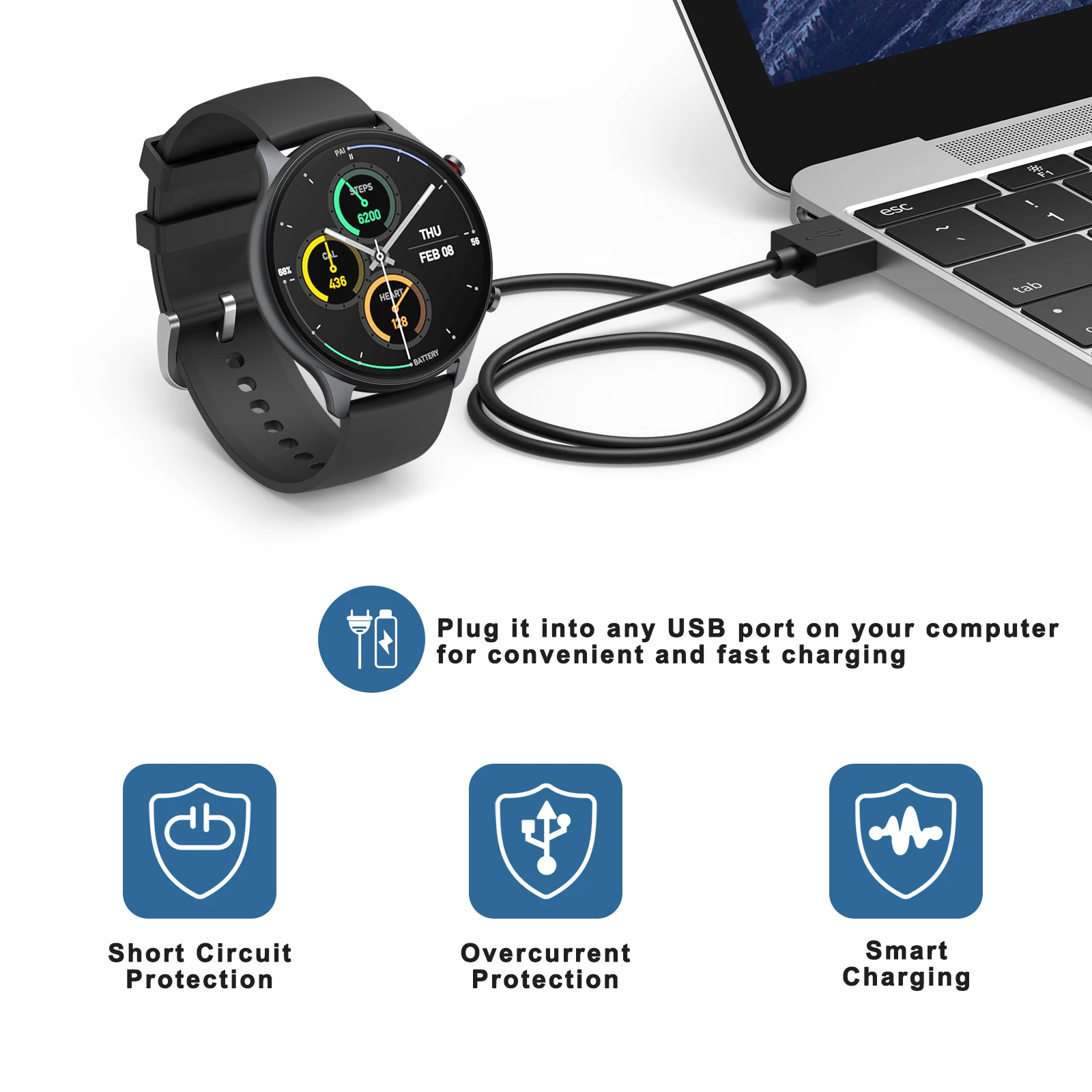 USB-зарядное устройство для Amazfit GTR 2/GTR 2e/Pop Pro/Bip U Pro, зарядный кабель для Amazfit GTS 2e/GTS 2 mini/T-rex Pro/Bip 3 Pro, зарядное устройство
