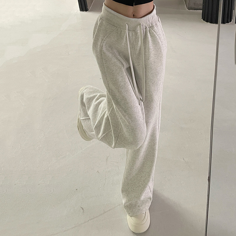 Pantalones deportivos elásticos básicos blancos y grises y negros para mujer, pantalones de pierna recta de pierna ancha para mujer, pantalones de chándal versátiles de cintura alta