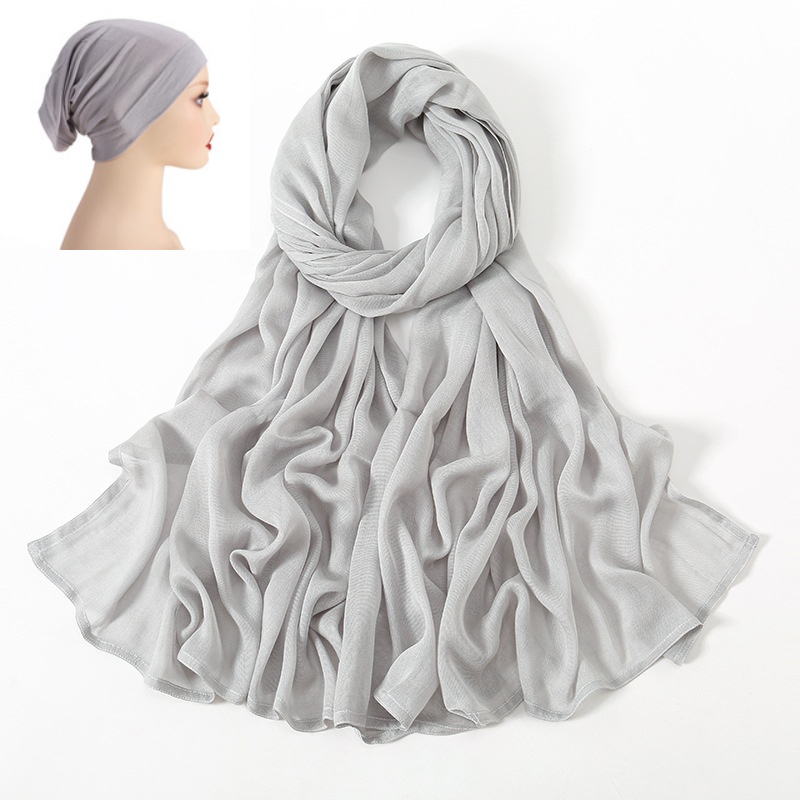 Hijab liso de viscose para mulheres muçulmanas, boné de jérsei, lenço modal, xale macio, cor combinando, jérsei, senhora, 2 peças por conjunto