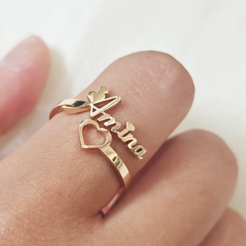 Benutzerdefinierte hohle Liebe Name Ring personalisierte 18K Edelstahl Öffnung verstellbare Ring Schmuck Geburtstag Party Geschenk Großhandel