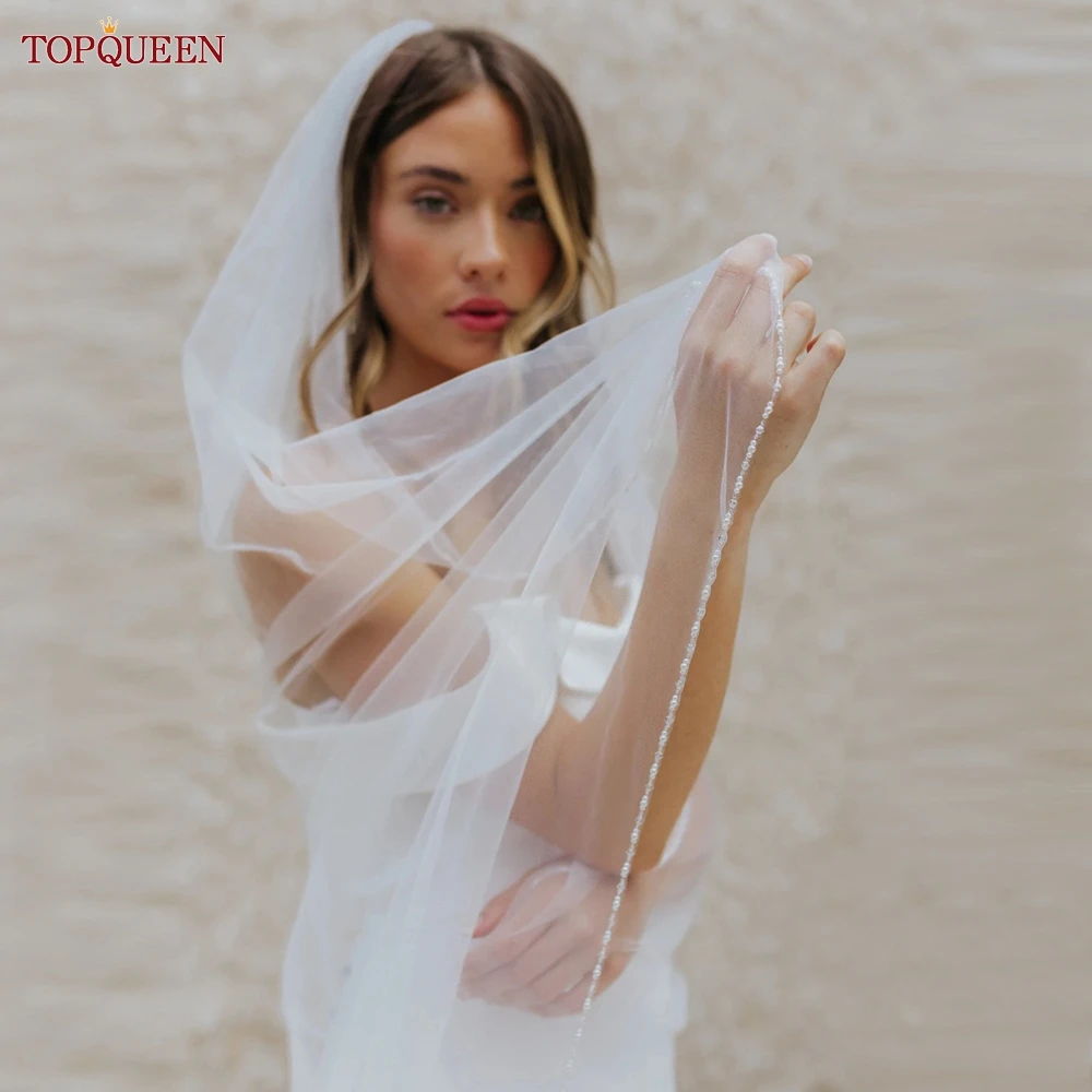 TOPQUEEN V107 kerudung pernikahan, kerudung pengantin bermanik kristal pernikahan Bling pendek