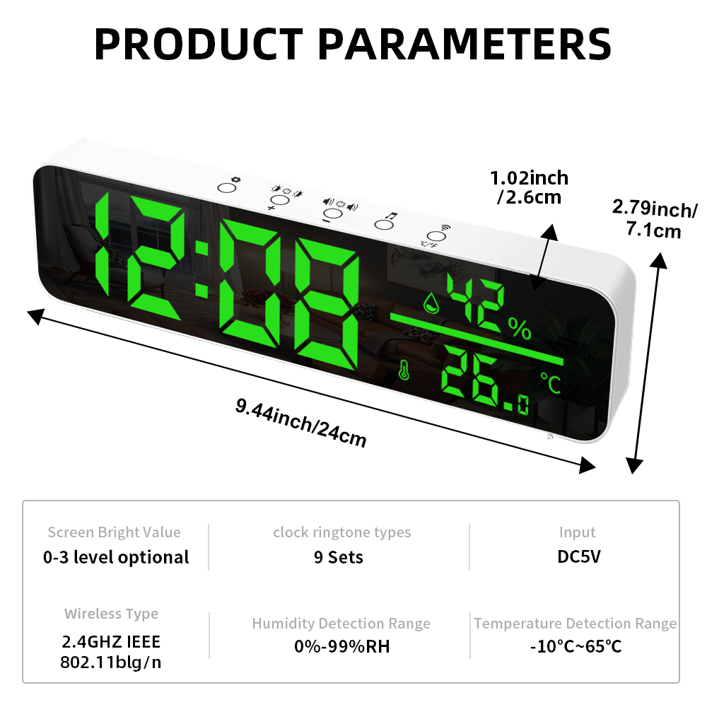 Tuya wifi sensor de umidade temperatura suporte tempo despertador display usb desktop espelho led relógios para sala estar decoração