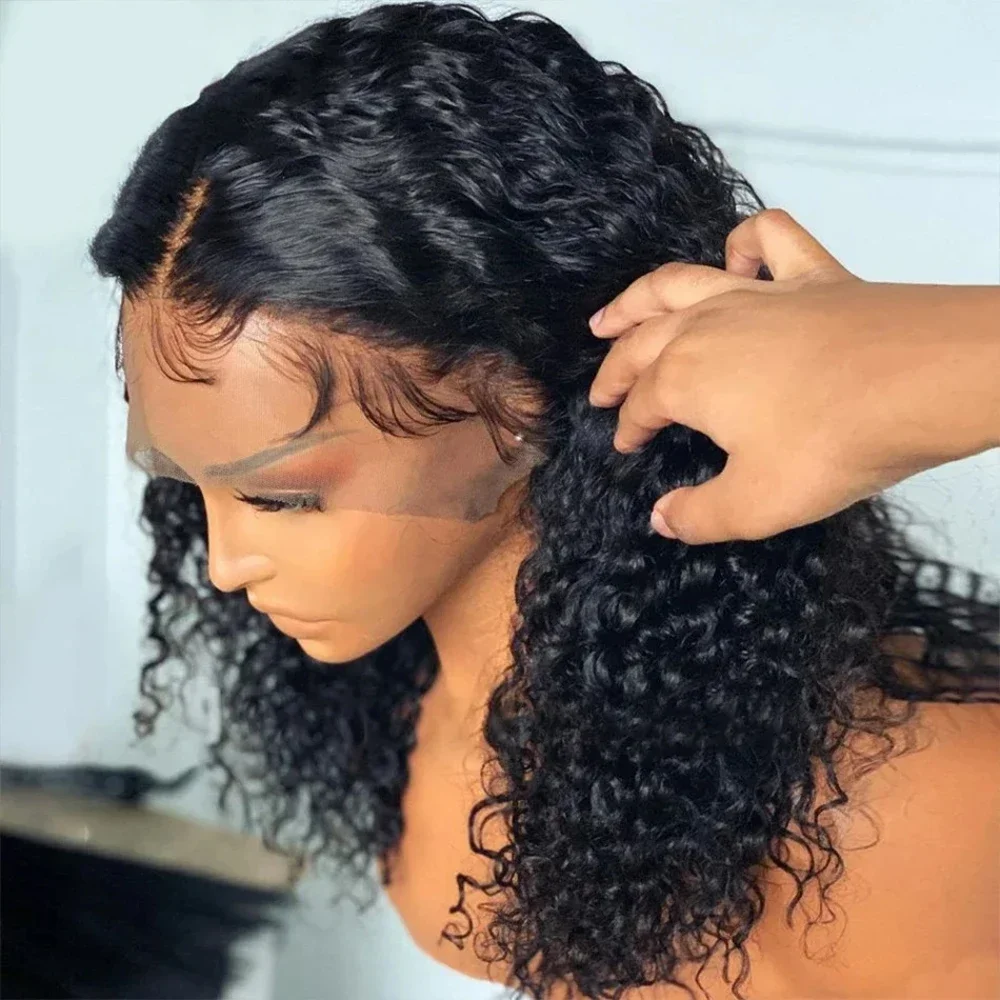 Peruca curta encaracolada bob 100% cabelo humano 200% densidade 13x4 peruca frontal de renda transparente 8-14 Polegada peruca profunda preplucked cabelo remy feminino