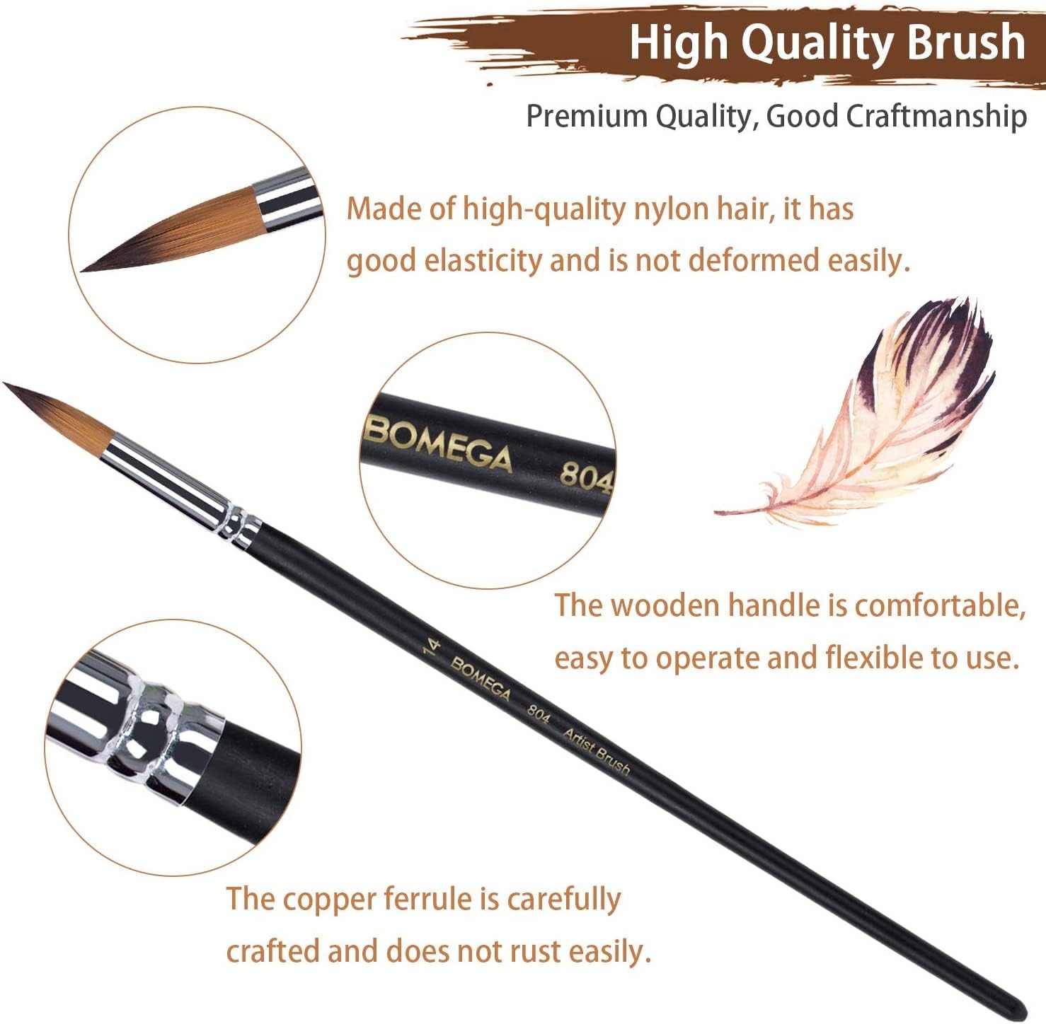 แปรงทาสีสีน้ํา Professional รอบแปรง 9 ชิ้น/เซ็ตแปรงทาสีสําหรับน้ํามันสีน้ําภาพวาดอะคริลิคยาว