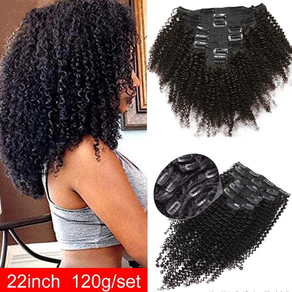 Kinky encaracolado clipe na extensão do cabelo maxine 3c 4a afro kinky encaracolado clipe em extensões de cabelo humano feminino 120 g/set clip-in cabeça cheia
